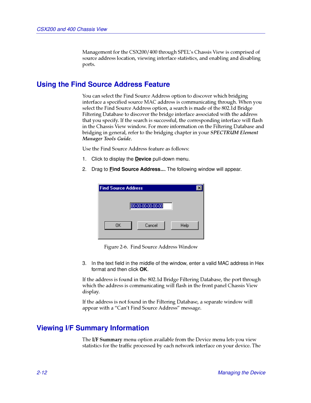 Cabletron Systems CSX400, CSX200 manual Using the Find Source Address Feature, Viewing I/F Summary Information 