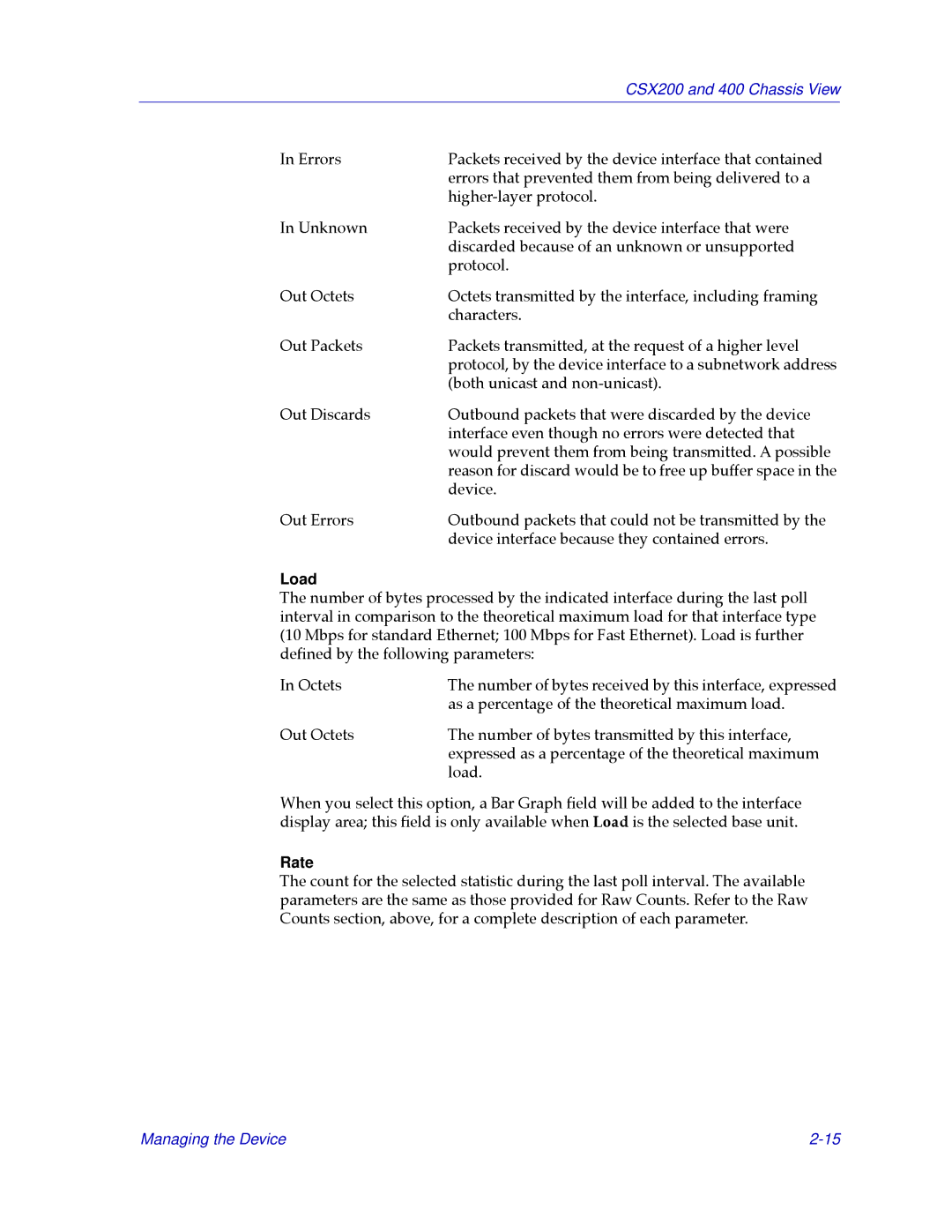 Cabletron Systems CSX200, CSX400 manual Load, Rate 