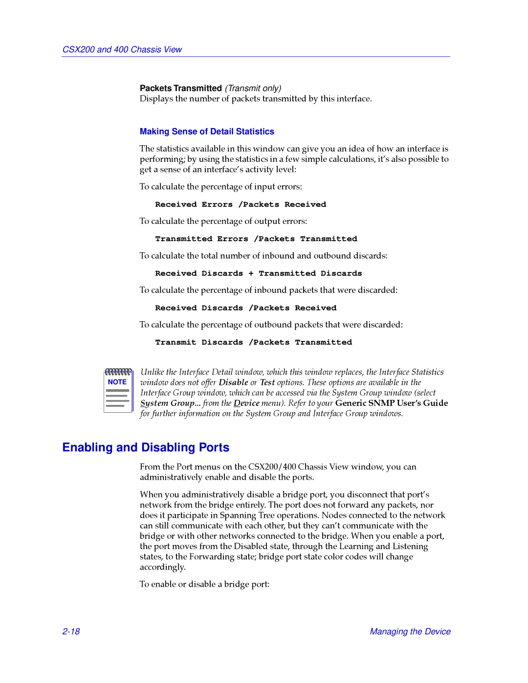 Cabletron Systems CSX400, CSX200 manual Enabling and Disabling Ports, Packets Transmitted Transmit only 