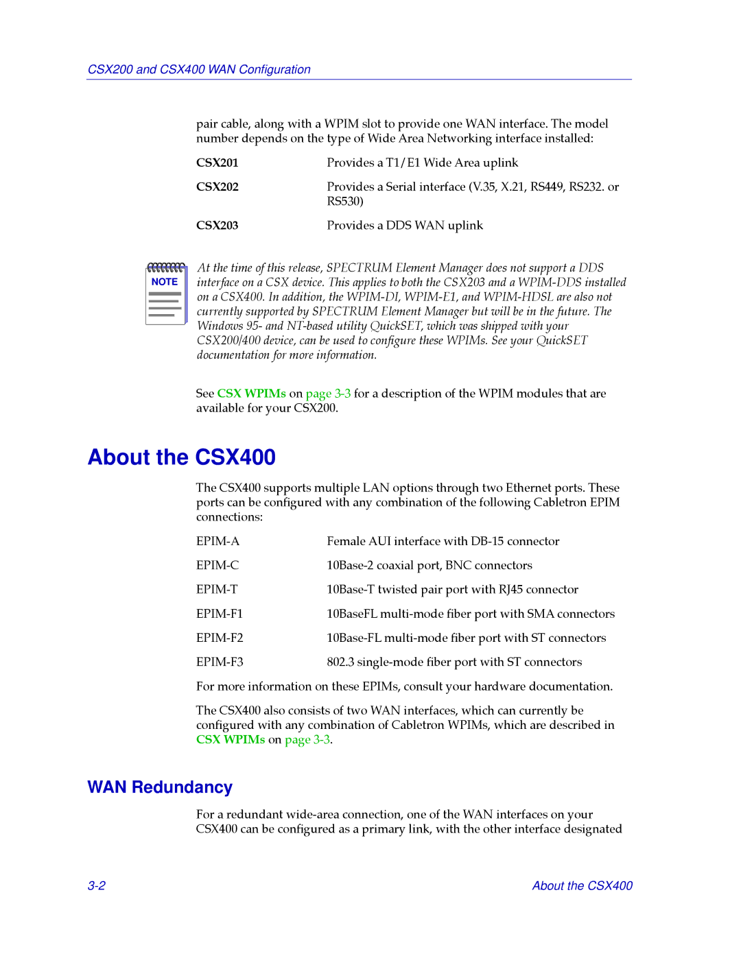 Cabletron Systems CSX200 manual About the CSX400, WAN Redundancy 