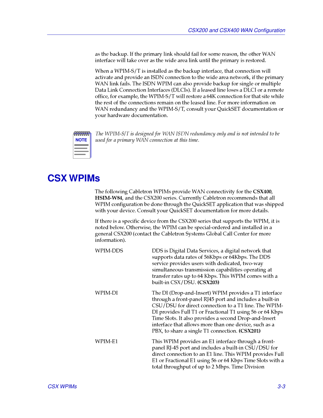 Cabletron Systems CSX200, CSX400 manual CSX WPIMs, Wpim-Dds 