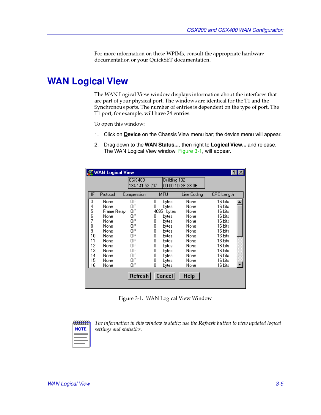 Cabletron Systems CSX200, CSX400 manual WAN Logical View Window 