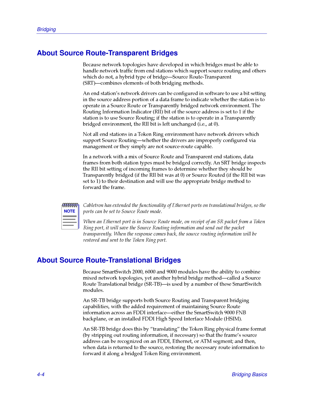 Cabletron Systems CSX400, CSX200 manual About Source Route-Transparent Bridges, About Source Route-Translational Bridges 