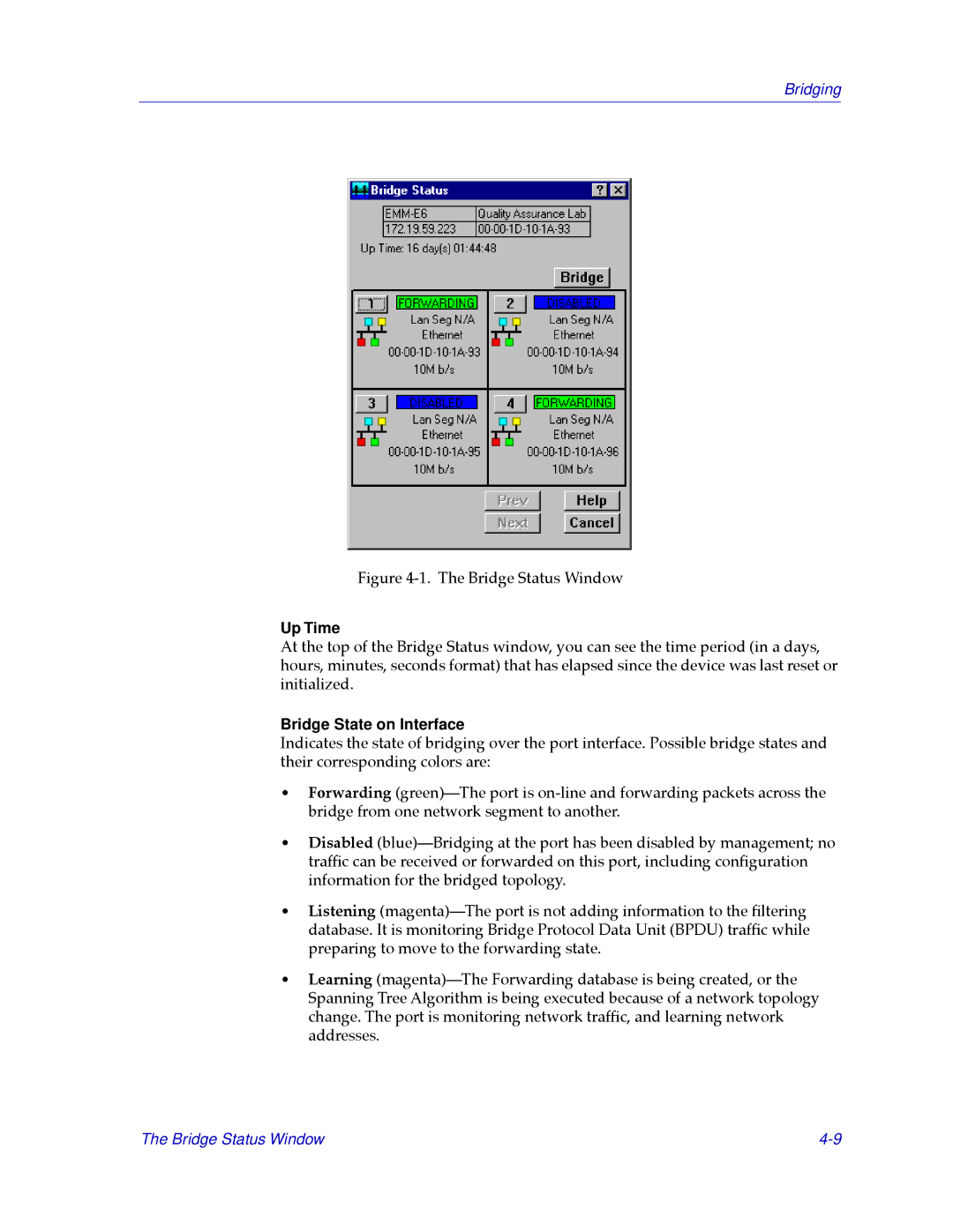 Cabletron Systems CSX200, CSX400 manual Up Time, Bridge State on Interface 