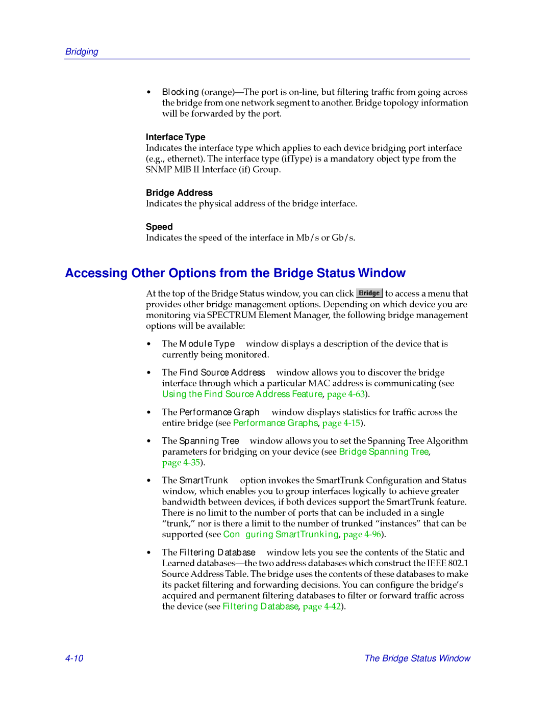 Cabletron Systems CSX400, CSX200 Accessing Other Options from the Bridge Status Window, Interface Type, Bridge Address 