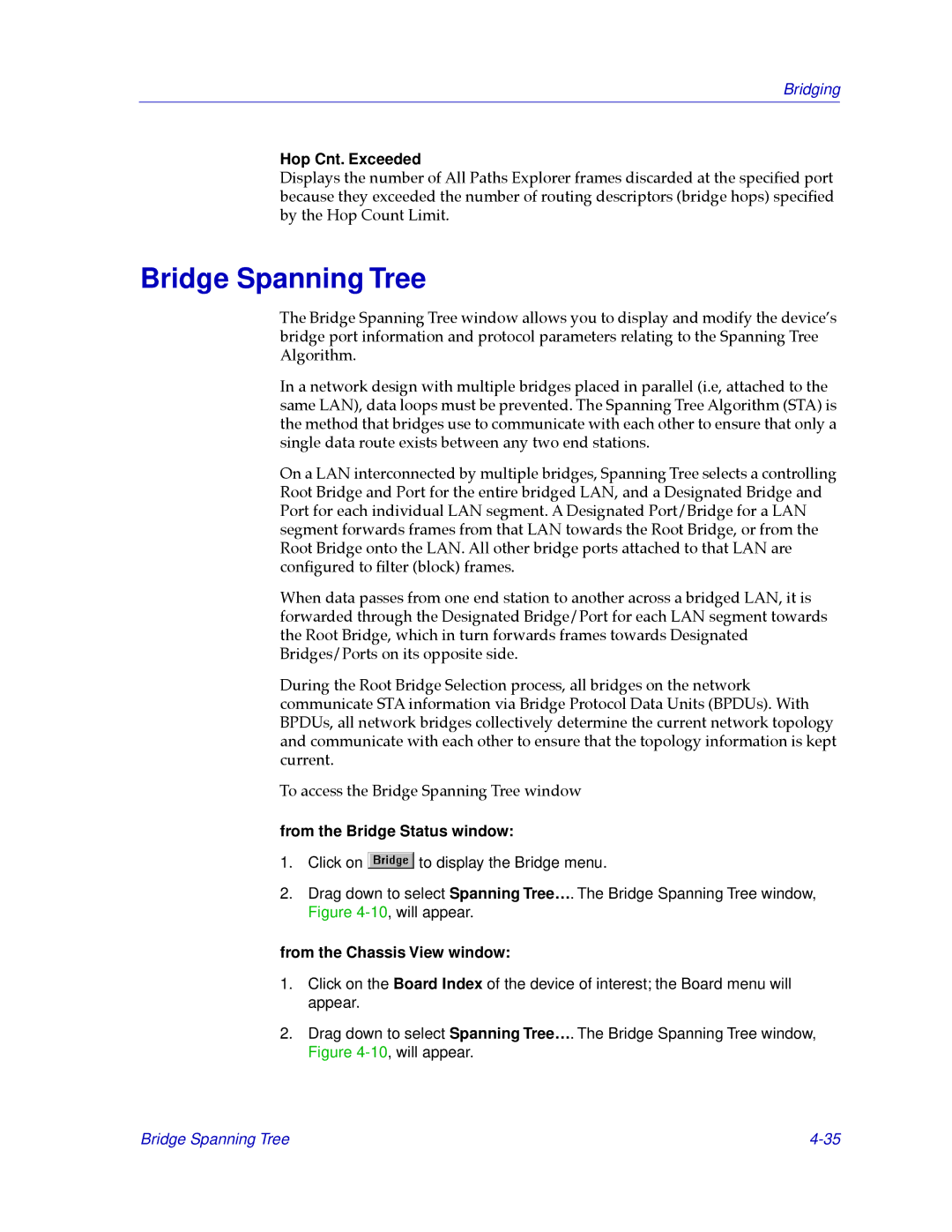 Cabletron Systems CSX200, CSX400 manual Bridge Spanning Tree, Hop Cnt. Exceeded 