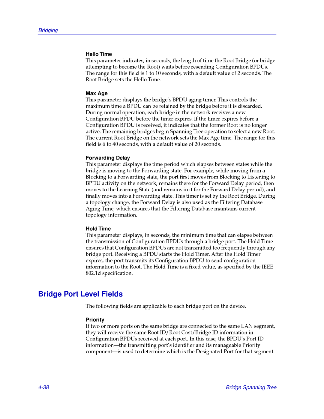 Cabletron Systems CSX400, CSX200 manual Bridge Port Level Fields 