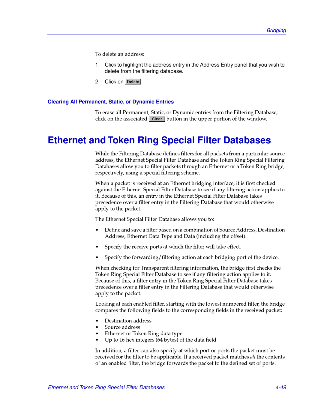 Cabletron Systems CSX200, CSX400 manual Ethernet and Token Ring Special Filter Databases 