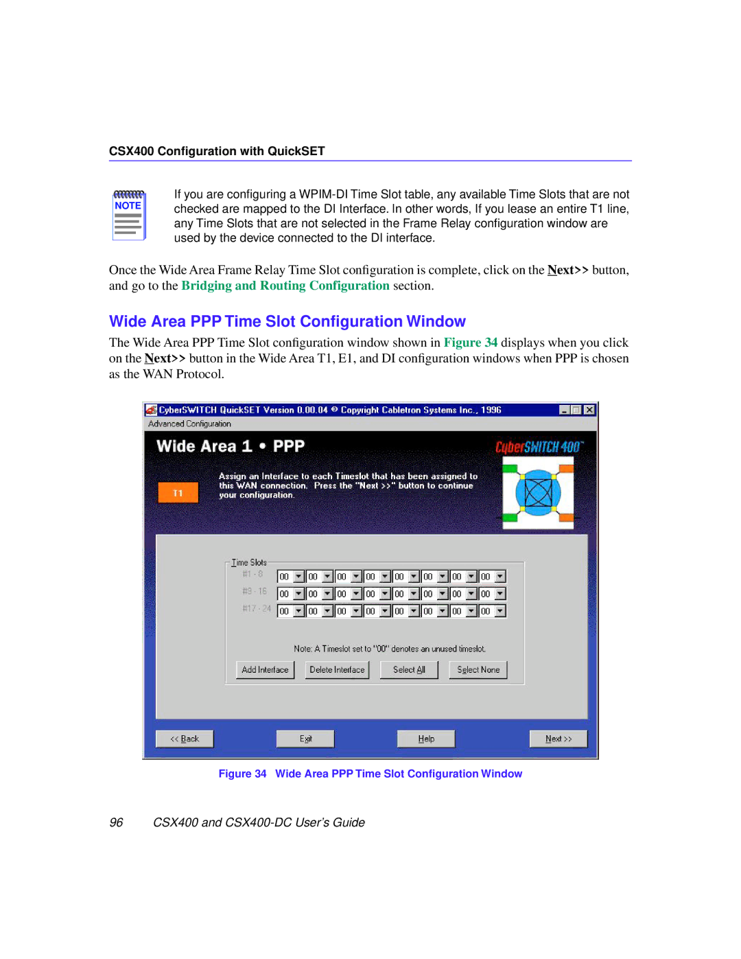 Cabletron Systems CSX400-DC manual Wide Area PPP Time Slot Conﬁguration Window 