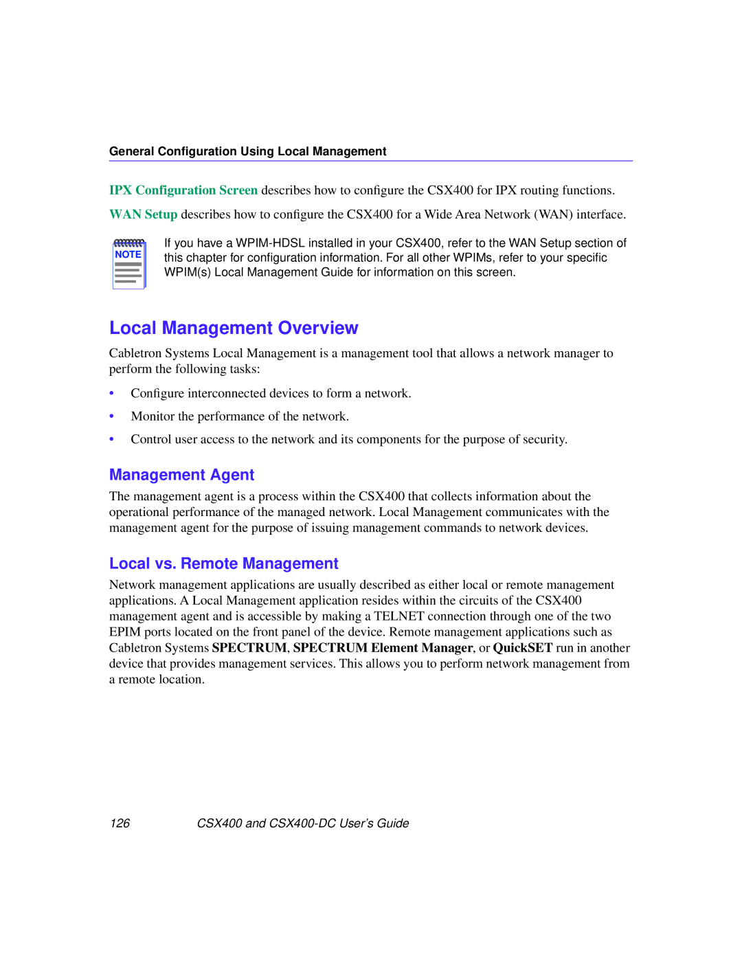 Cabletron Systems CSX400-DC manual Local Management Overview, Management Agent, Local vs. Remote Management 