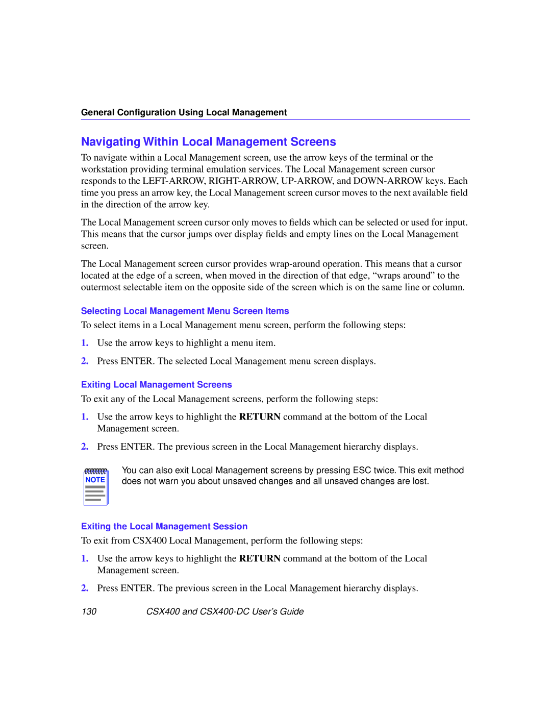 Cabletron Systems CSX400-DC manual Navigating Within Local Management Screens 