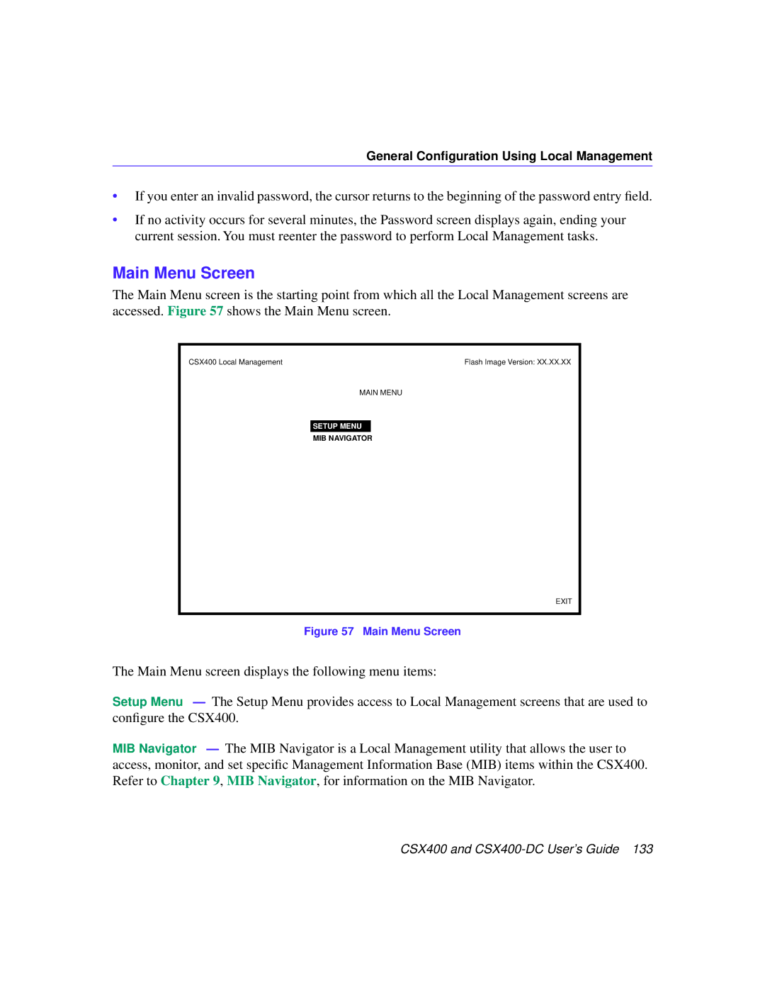 Cabletron Systems CSX400-DC manual Main Menu Screen 