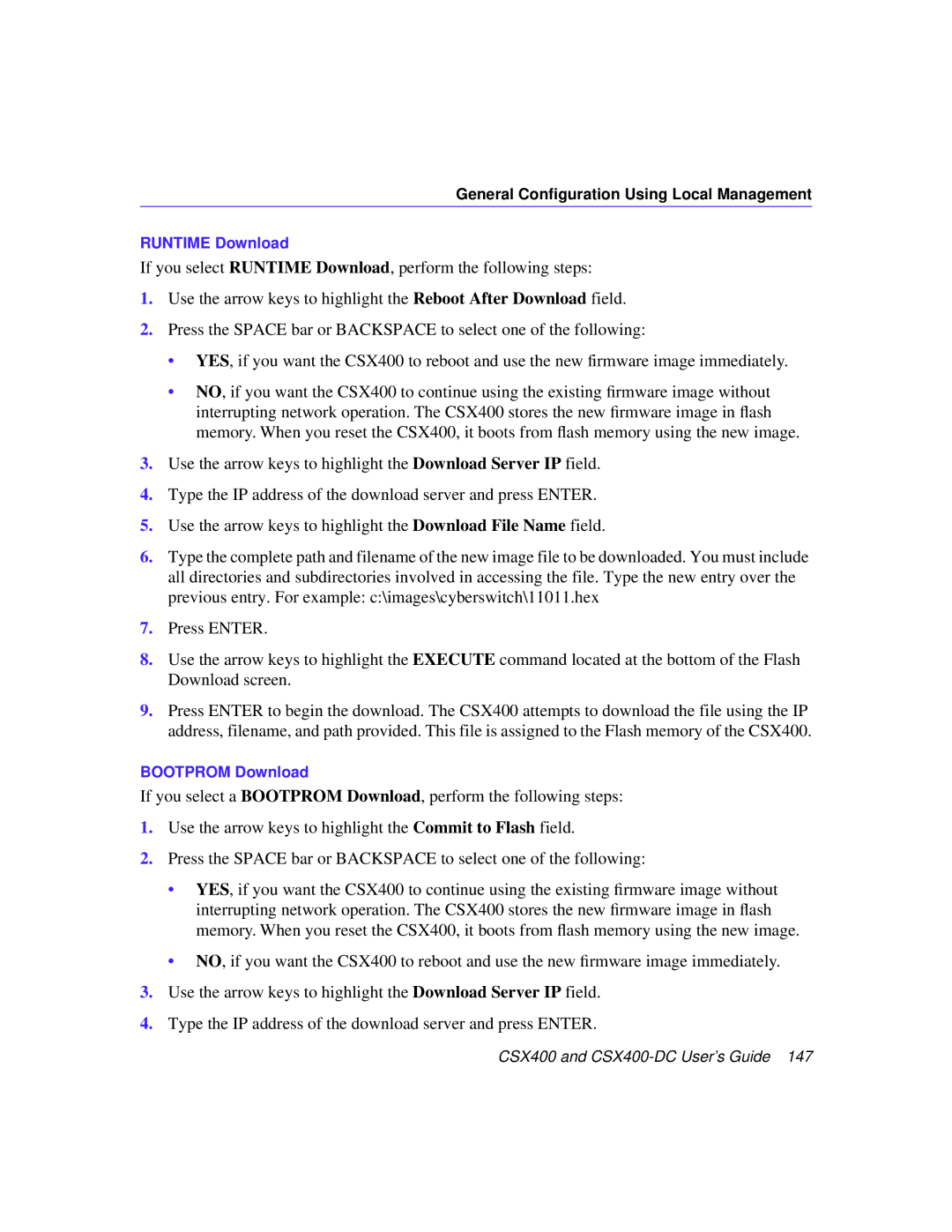 Cabletron Systems CSX400-DC manual Runtime Download 