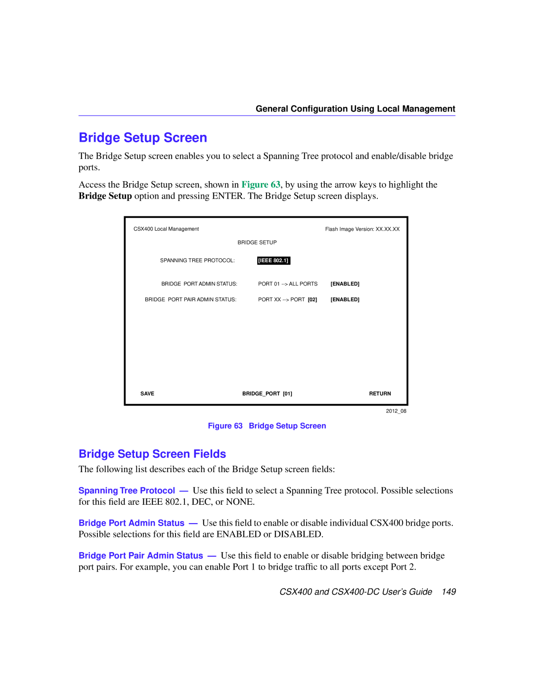 Cabletron Systems CSX400-DC manual Bridge Setup Screen Fields 