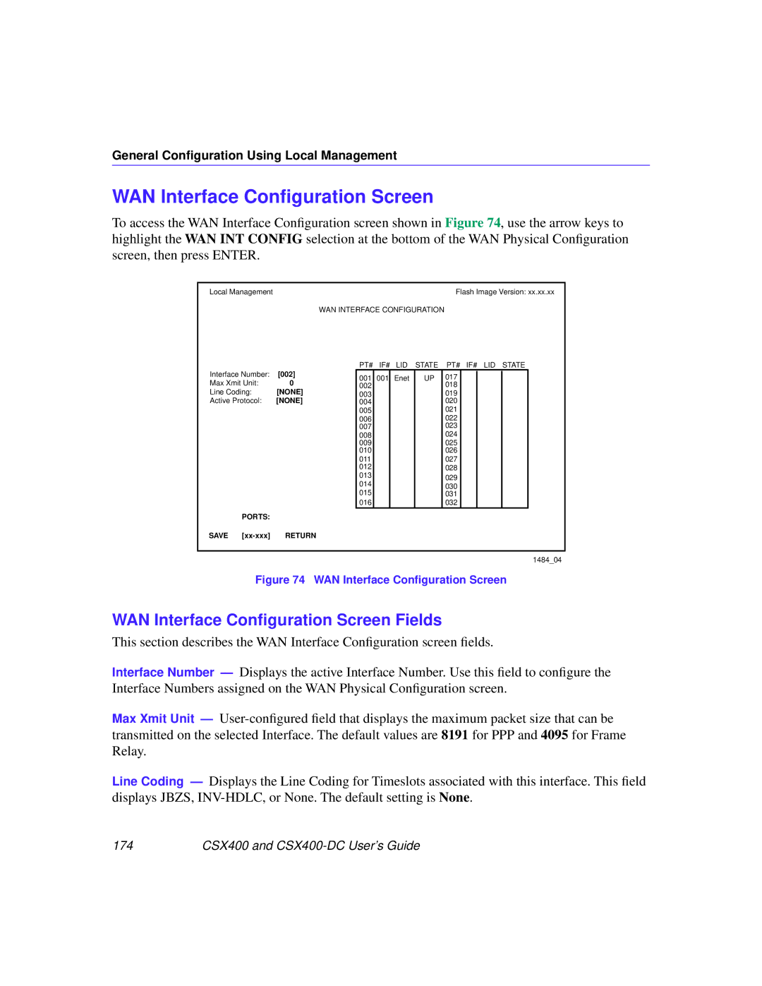 Cabletron Systems CSX400-DC manual WAN Interface Conﬁguration Screen Fields 