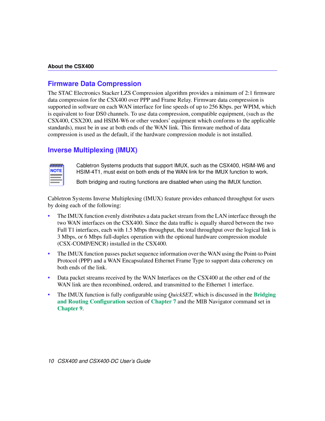 Cabletron Systems CSX400-DC manual Firmware Data Compression, Inverse Multiplexing Imux 