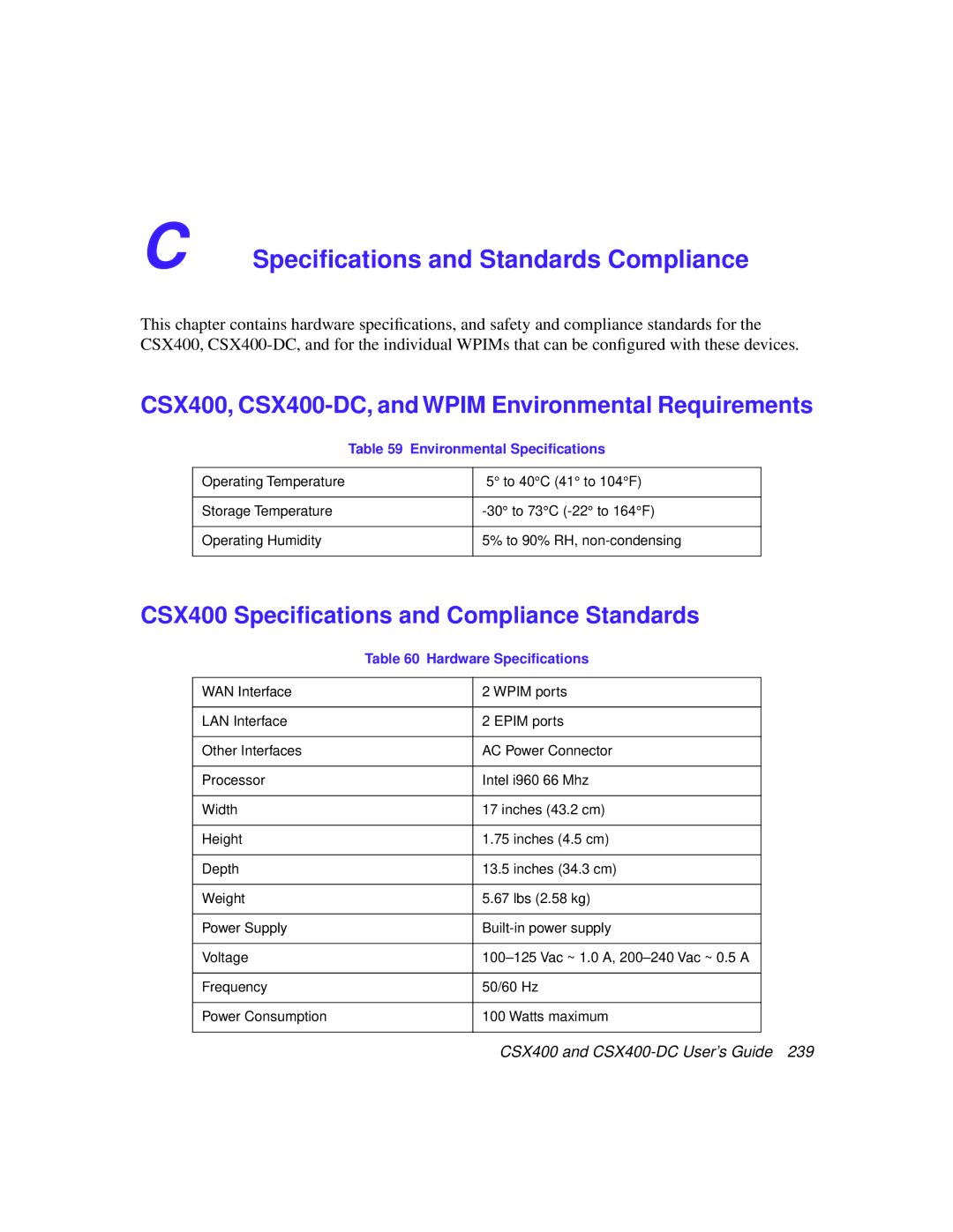 Cabletron Systems CSX400, CSX400-DC, and Wpim Environmental Requirements, CSX400 Speciﬁcations and Compliance Standards 