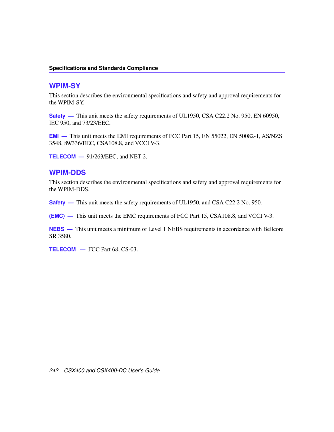 Cabletron Systems CSX400-DC manual Wpim-Sy 