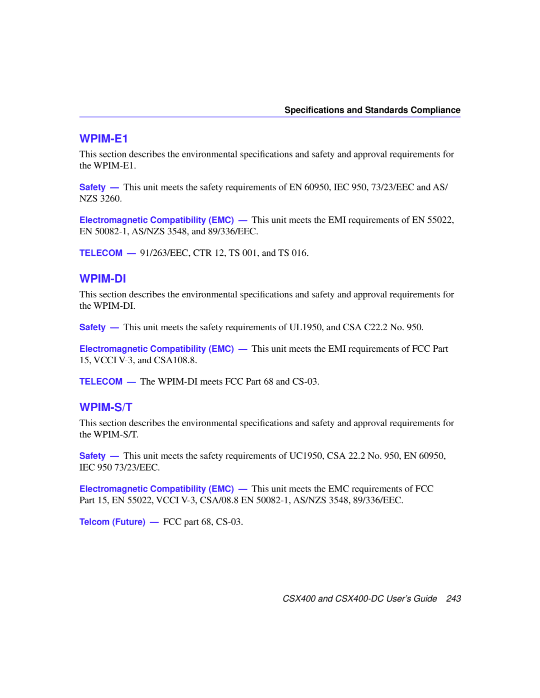 Cabletron Systems CSX400-DC manual WPIM-E1 