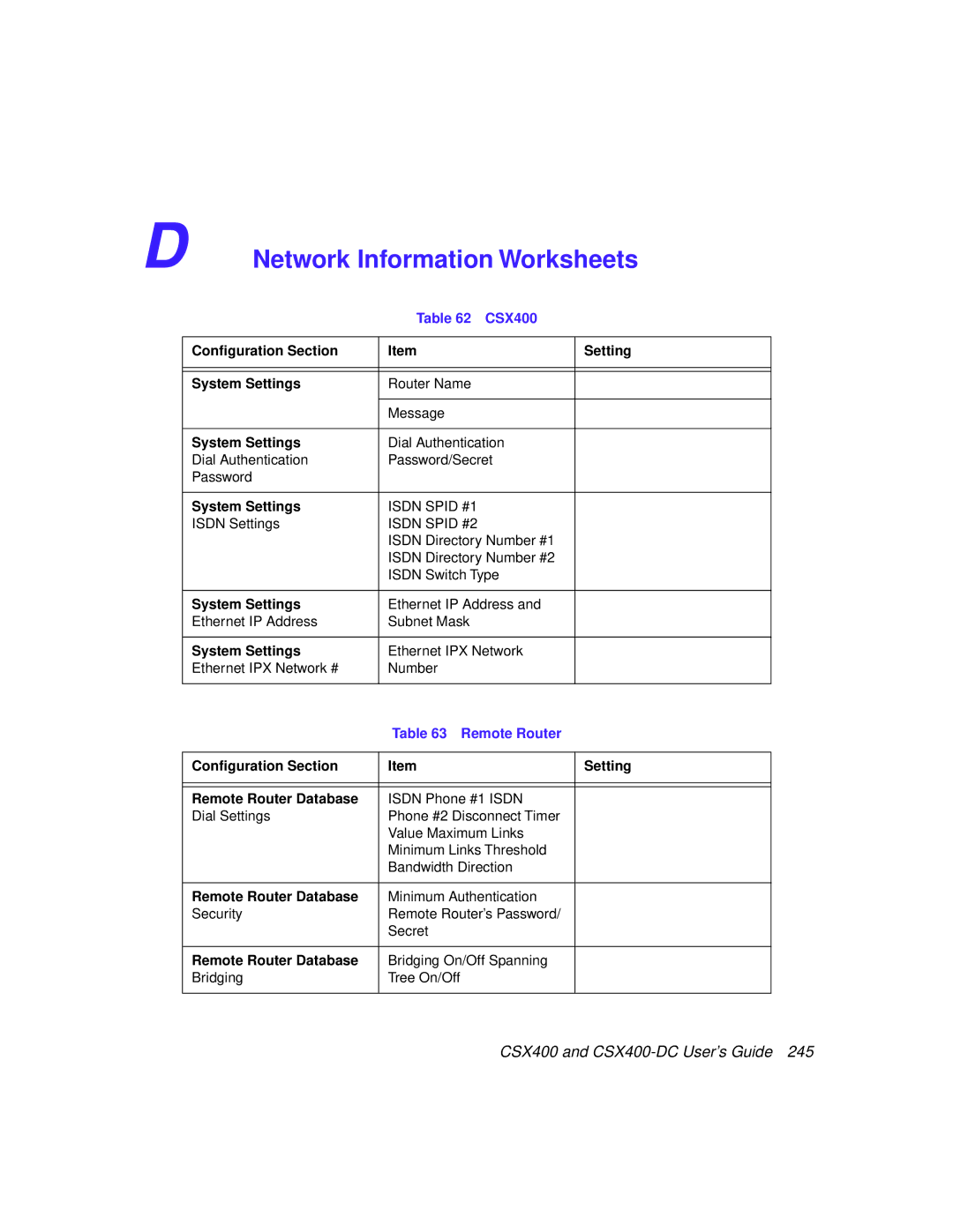 Cabletron Systems CSX400-DC manual Conﬁguration Section Setting System Settings, Remote Router 