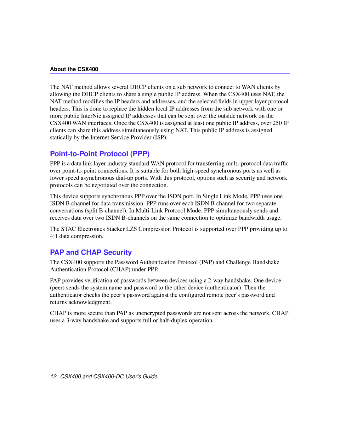 Cabletron Systems CSX400-DC manual Point-to-Point Protocol PPP, PAP and Chap Security 