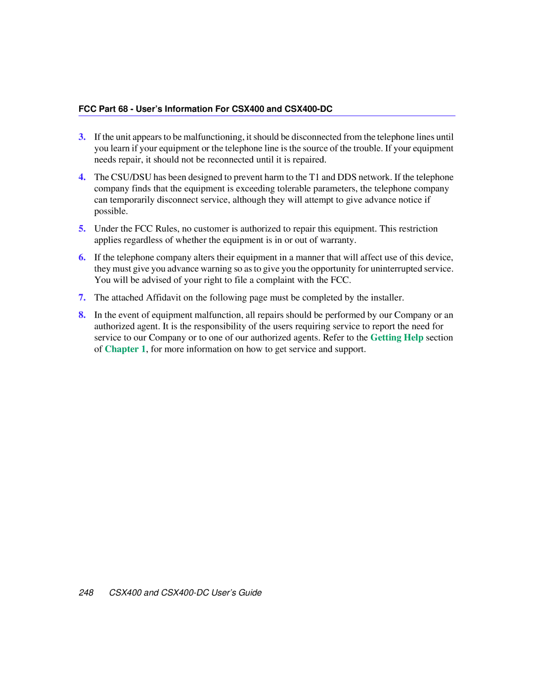 Cabletron Systems manual FCC Part 68 User’s Information For CSX400 and CSX400-DC 