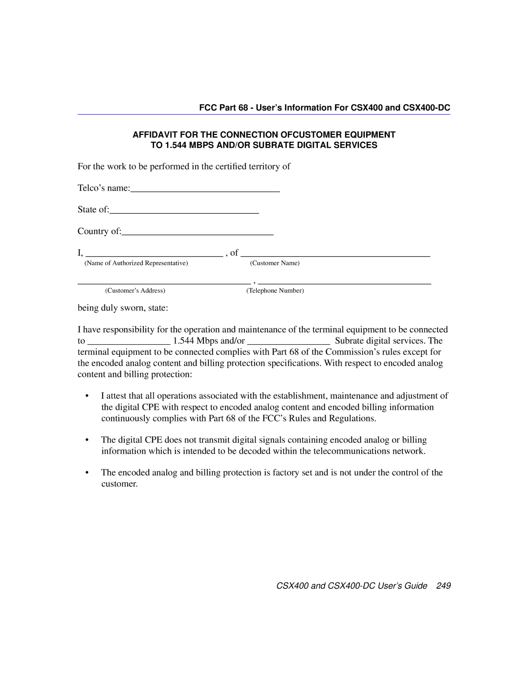 Cabletron Systems manual FCC Part 68 User’s Information For CSX400 and CSX400-DC 