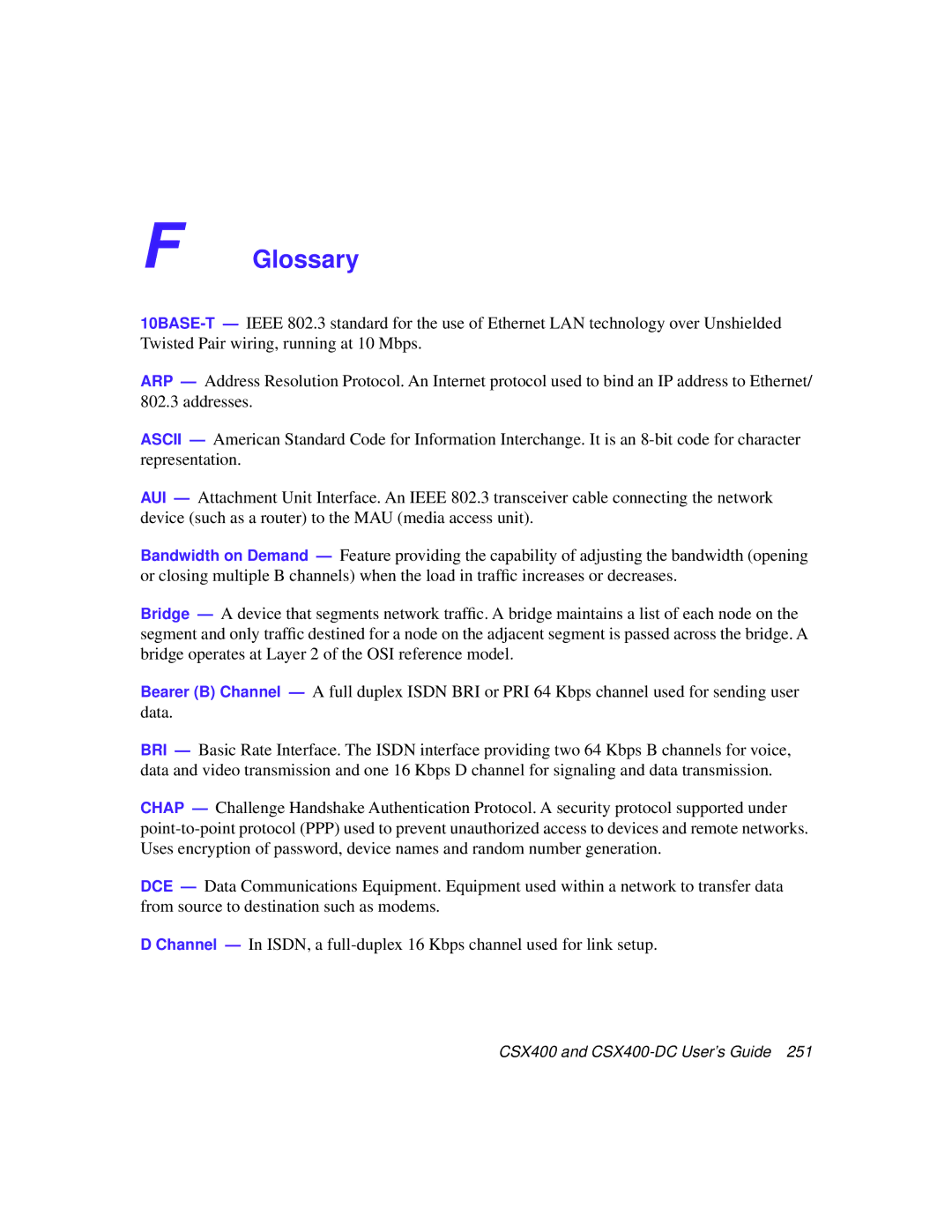 Cabletron Systems CSX400-DC manual Glossary 