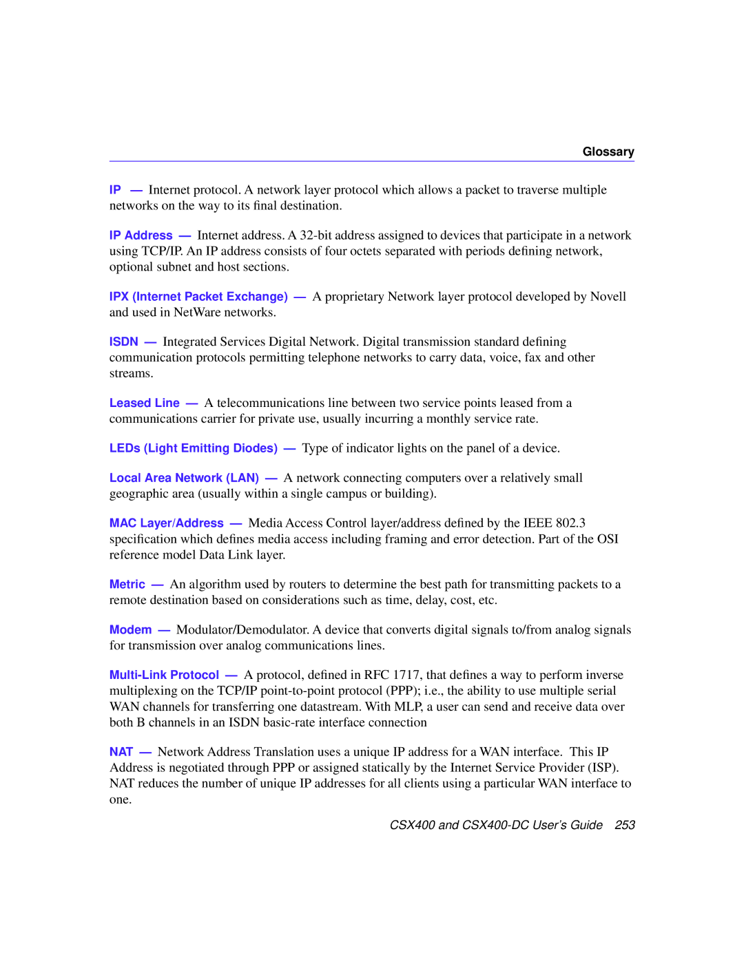 Cabletron Systems CSX400-DC manual Glossary 