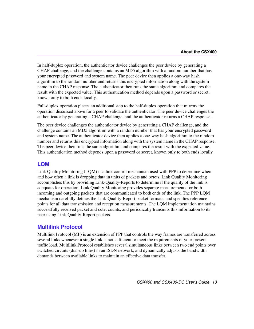 Cabletron Systems CSX400-DC manual Lqm, Multilink Protocol 