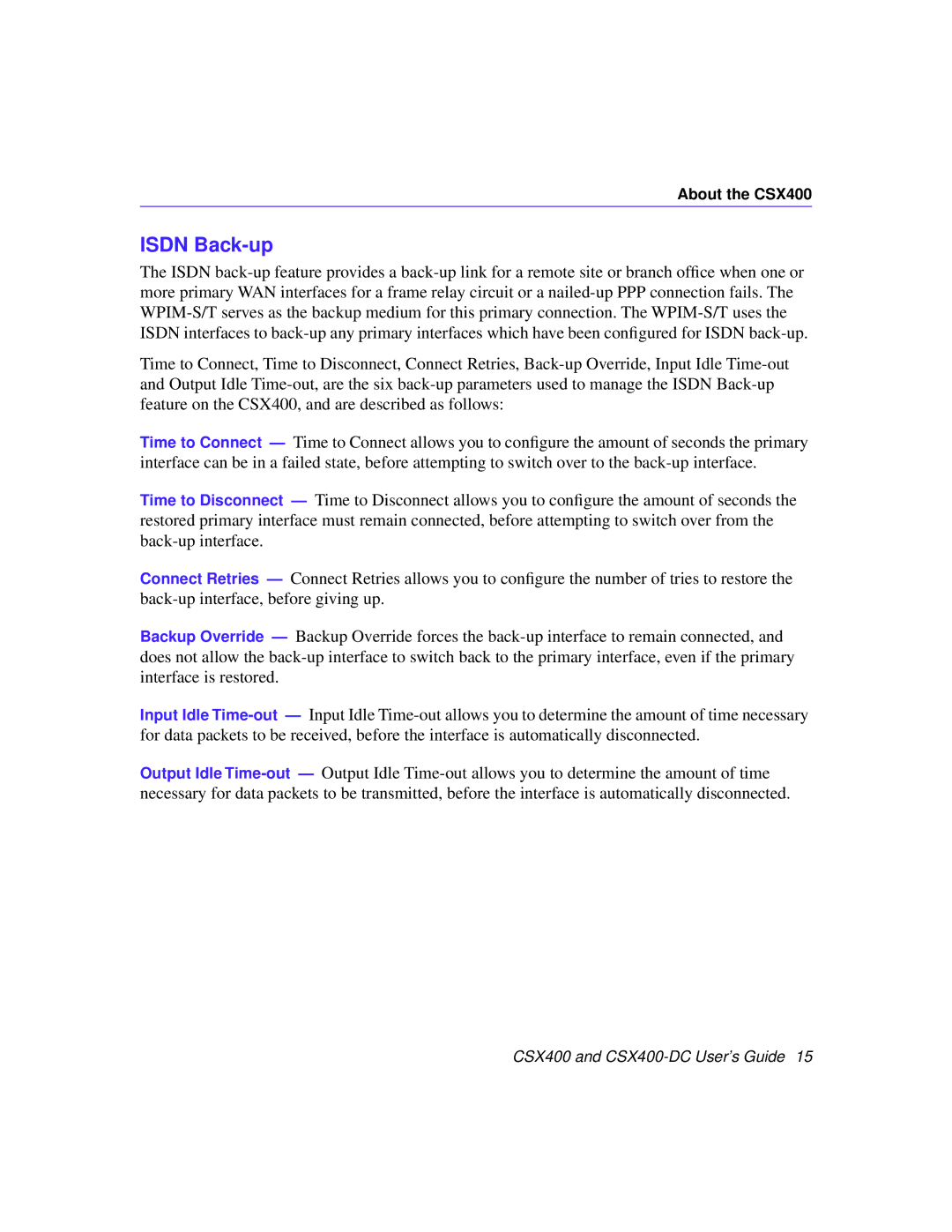 Cabletron Systems CSX400-DC manual Isdn Back-up 