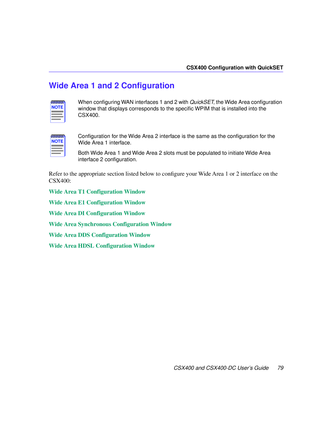 Cabletron Systems CSX400-DC manual Wide Area 1 and 2 Conﬁguration 