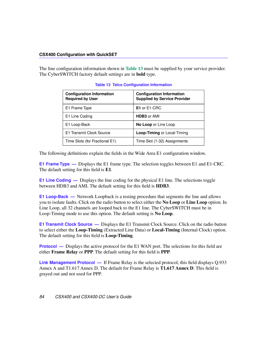 Cabletron Systems manual 84 CSX400 and CSX400-DC User’s Guide 