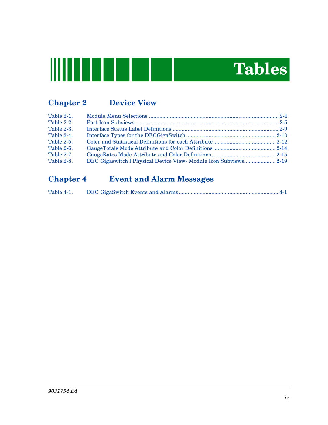 Cabletron Systems Dec GigaSwitch manual Tables 