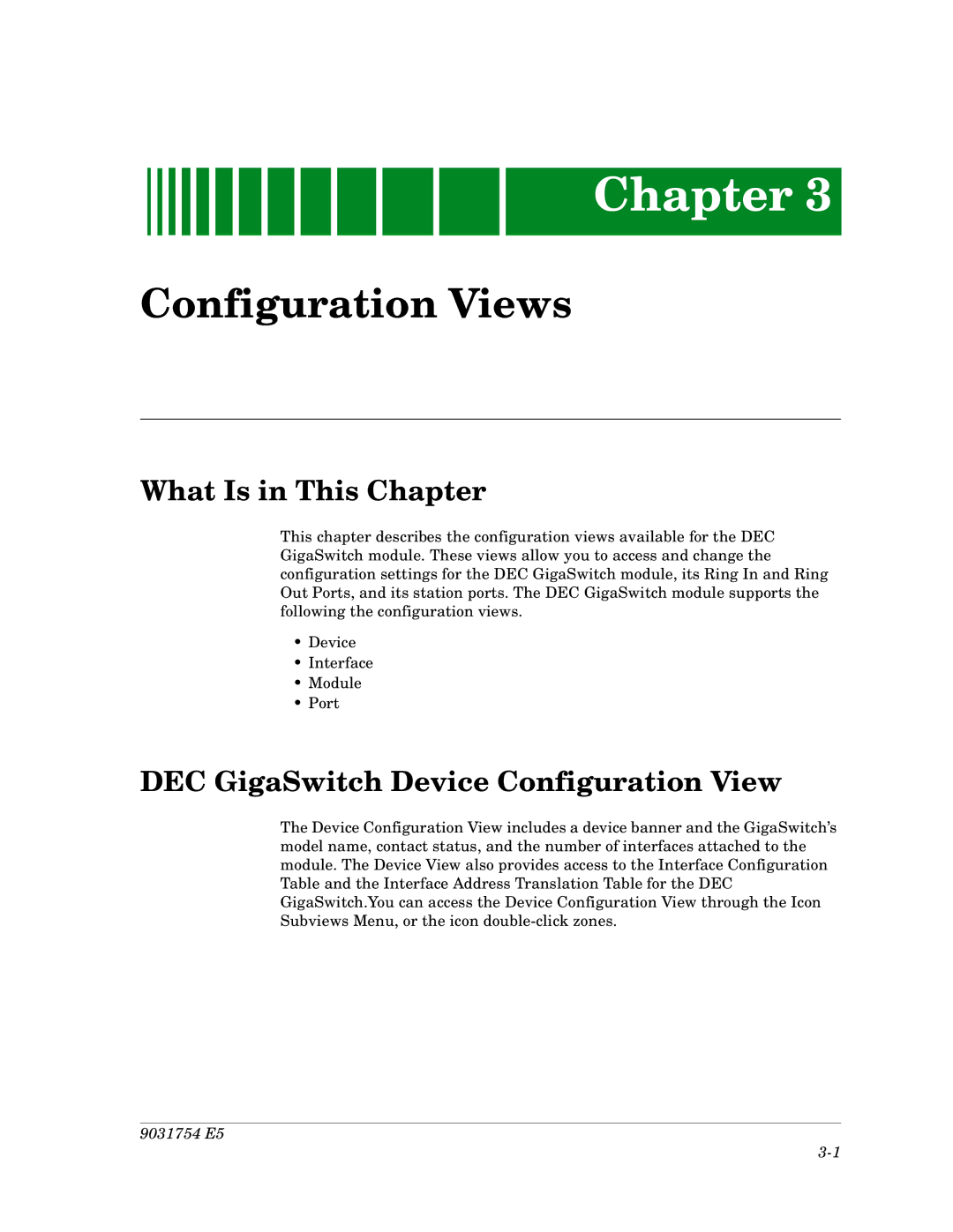 Cabletron Systems Dec GigaSwitch manual Configuration Views, DEC GigaSwitch Device Configuration View 