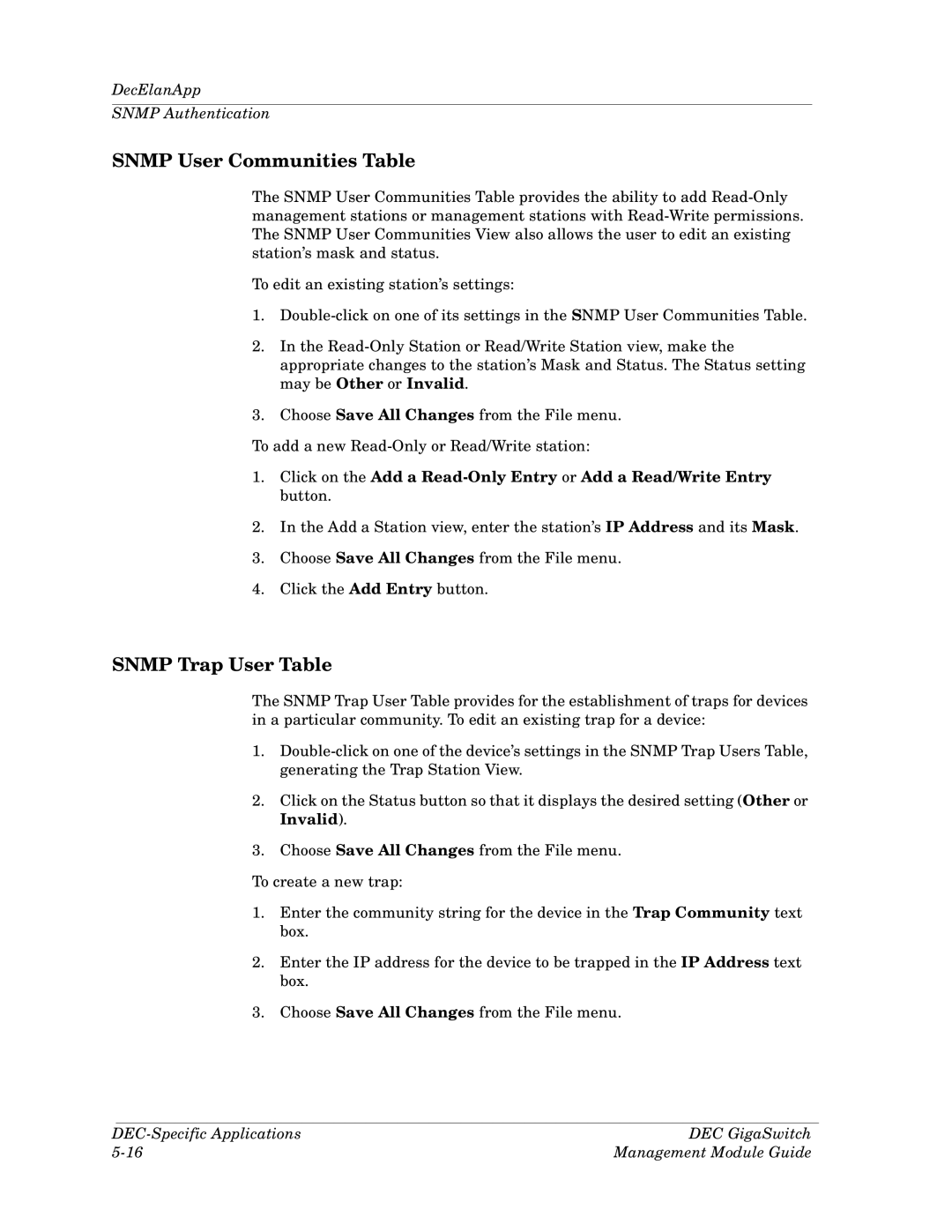 Cabletron Systems Dec GigaSwitch manual Snmp User Communities Table, Snmp Trap User Table 