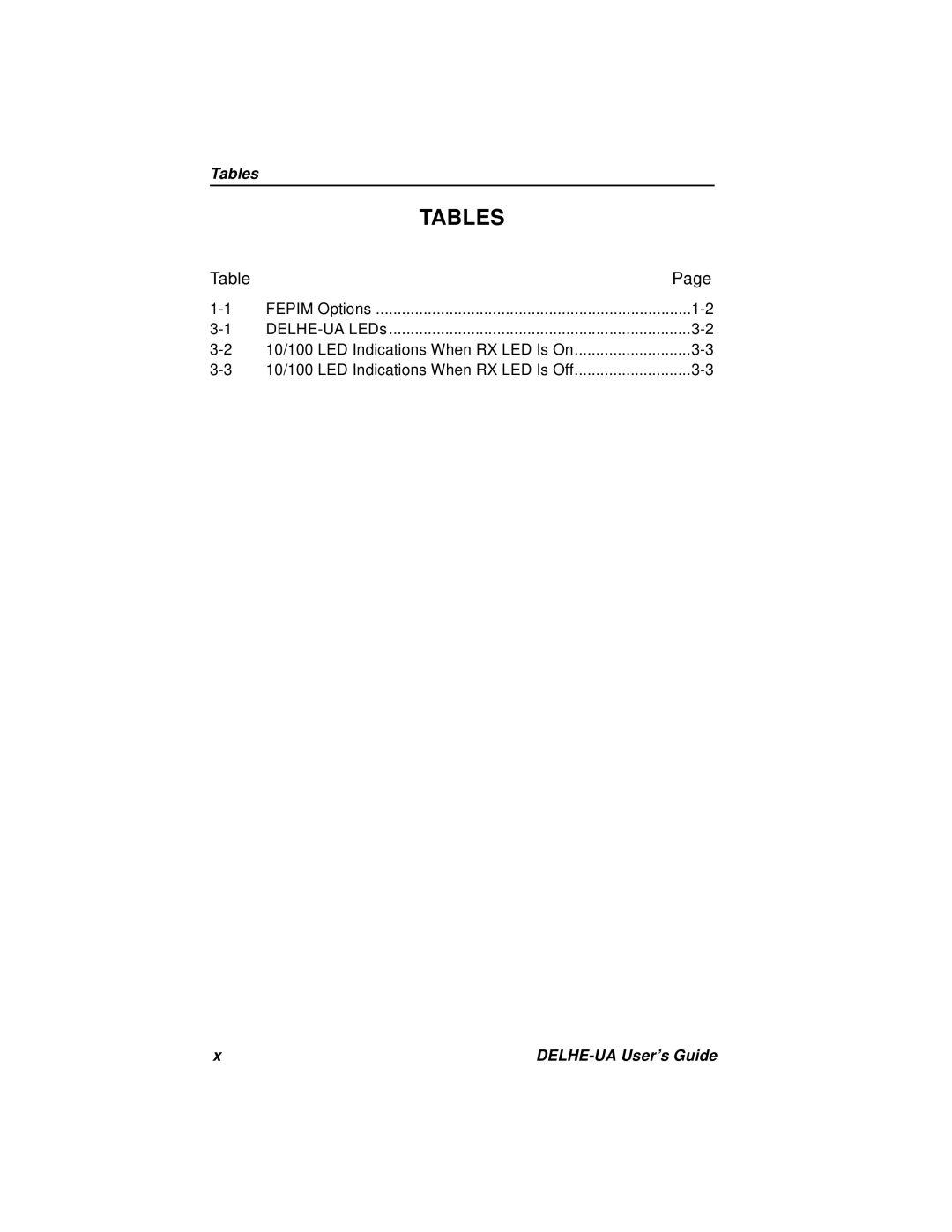 Cabletron Systems DELHE-UA manual Tables 