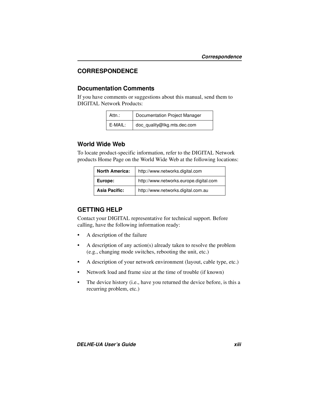 Cabletron Systems DELHE-UA manual Correspondence, Documentation Comments, World Wide Web, Getting Help 