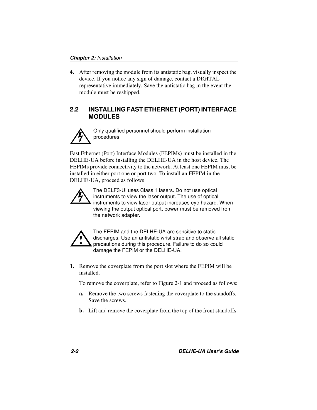 Cabletron Systems DELHE-UA manual Installing Fast Ethernet Port Interface Modules 