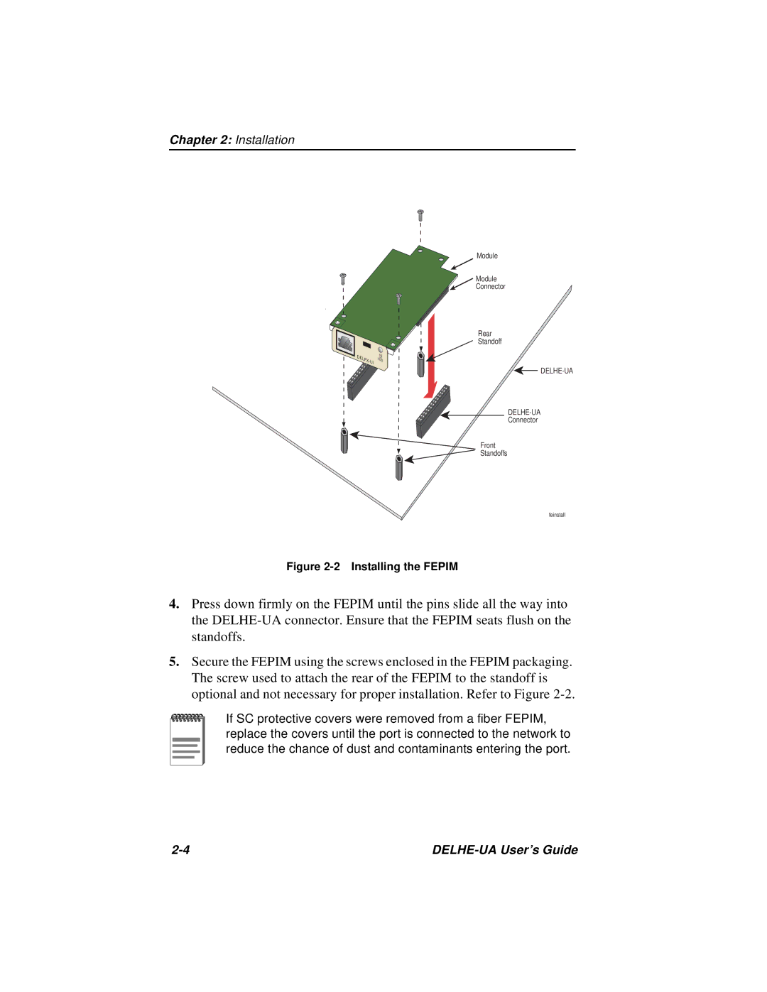 Cabletron Systems DELHE-UA manual Installing the Fepim 