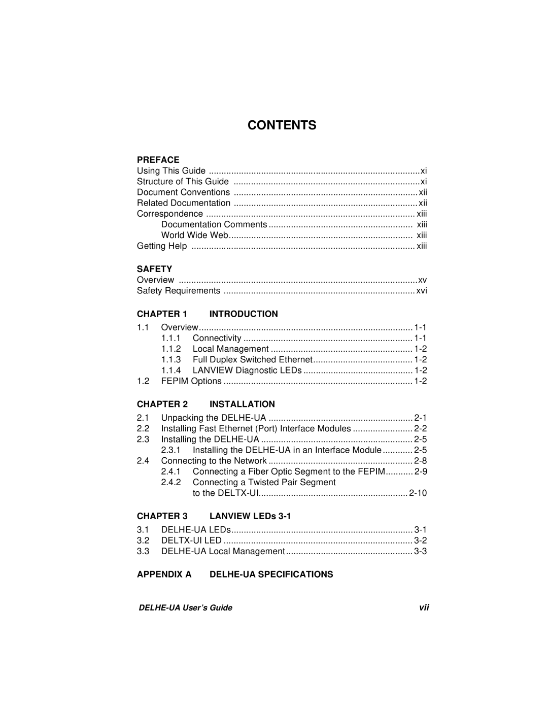 Cabletron Systems DELHE-UA manual Contents 