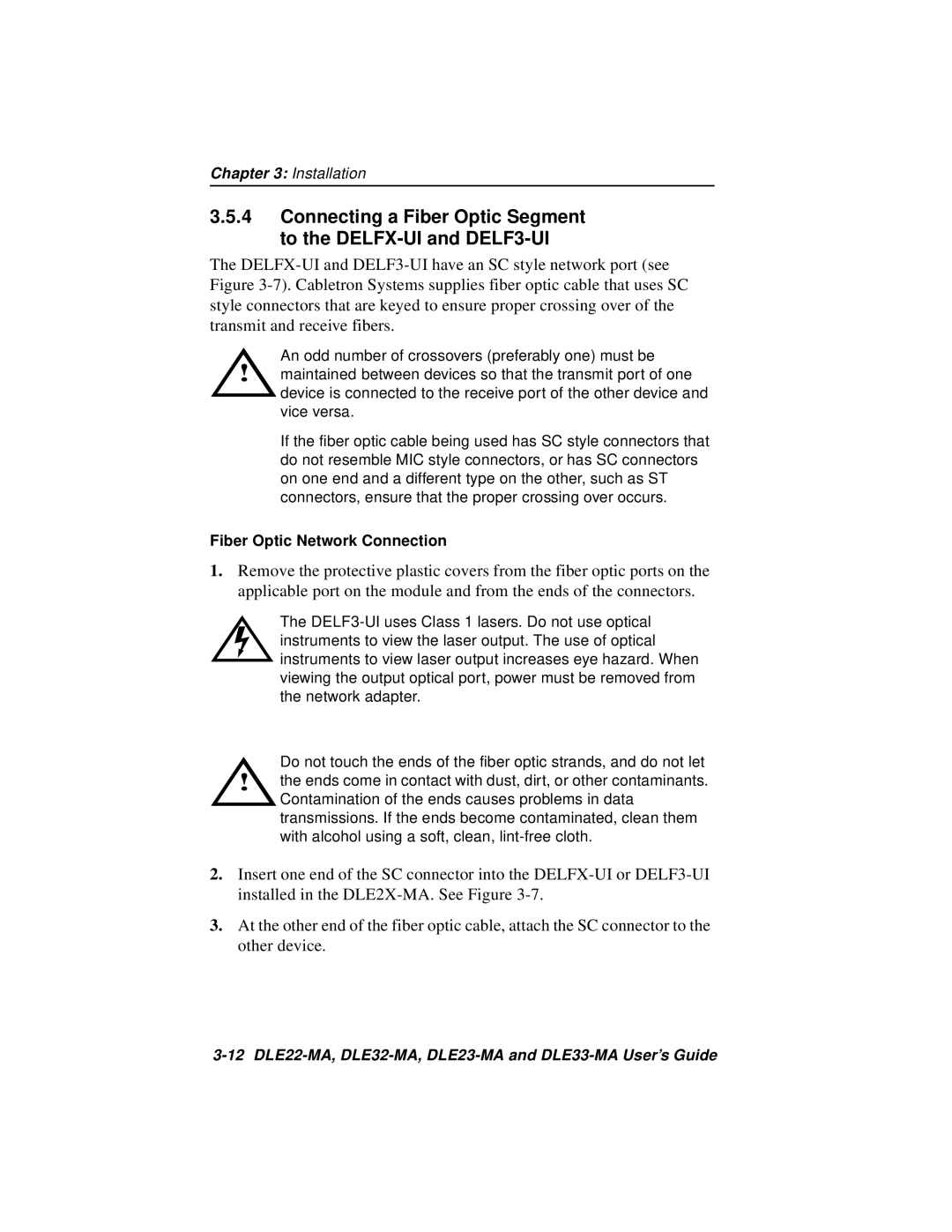 Cabletron Systems manual 12 DLE22-MA, DLE32-MA, DLE23-MA and DLE33-MA User’s Guide 