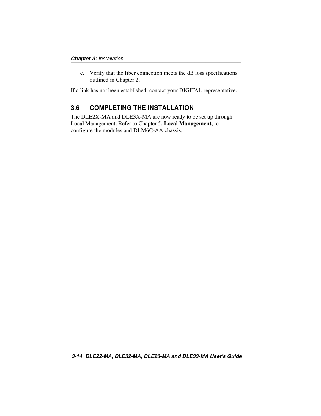 Cabletron Systems manual Completing the Installation, 14 DLE22-MA, DLE32-MA, DLE23-MA and DLE33-MA User’s Guide 