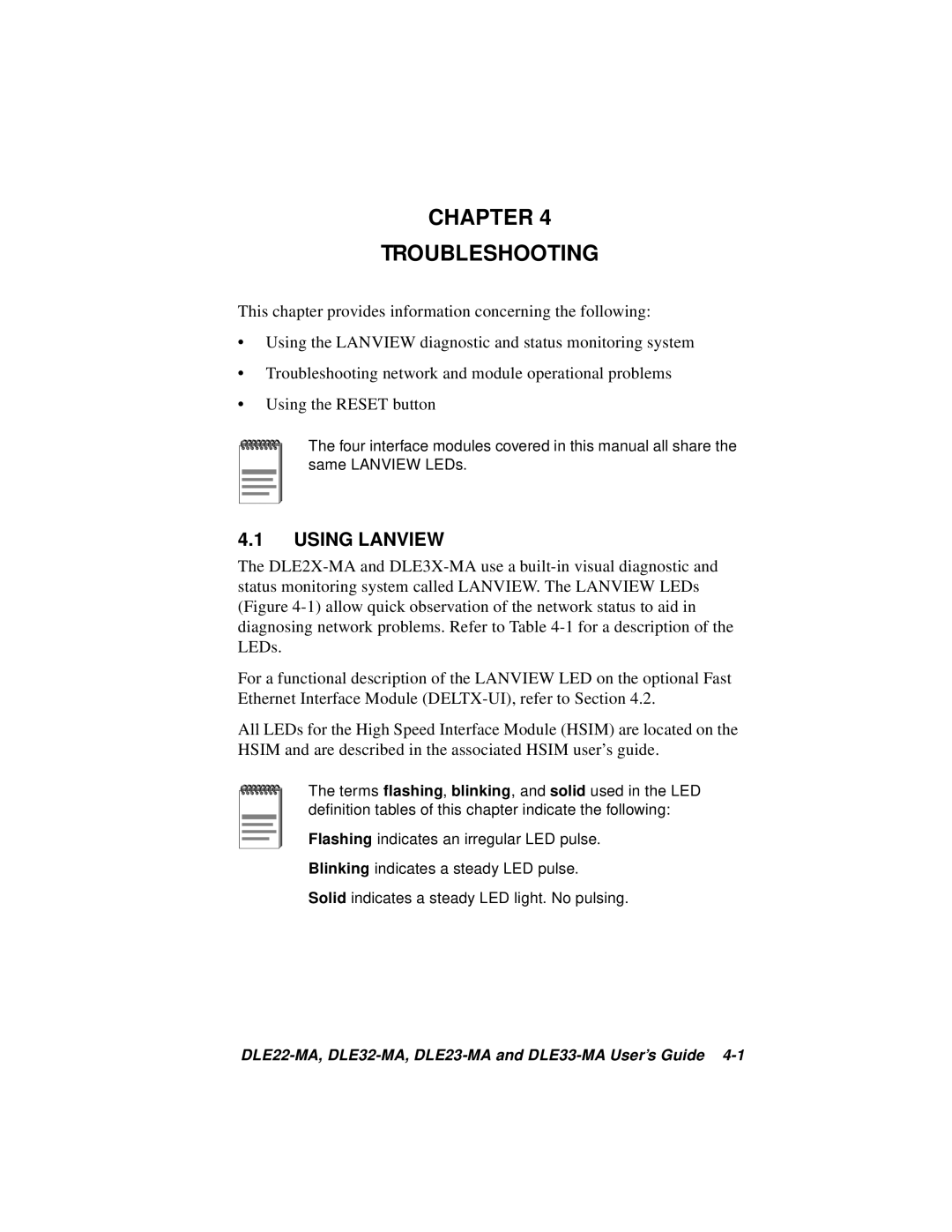 Cabletron Systems DLE22-MA, DLE33-MA, DLE32-MA, DLE23-MA manual Chapter Troubleshooting, Using Lanview 