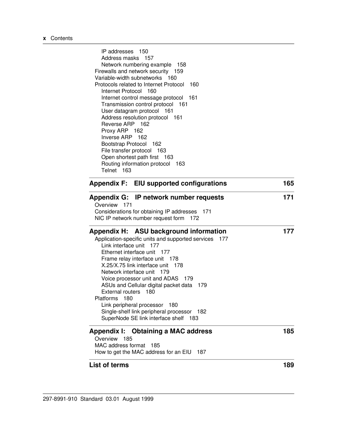 Cabletron Systems DMS-100 manual Appendix H ASU background information 177, Appendix I Obtaining a MAC address 185 