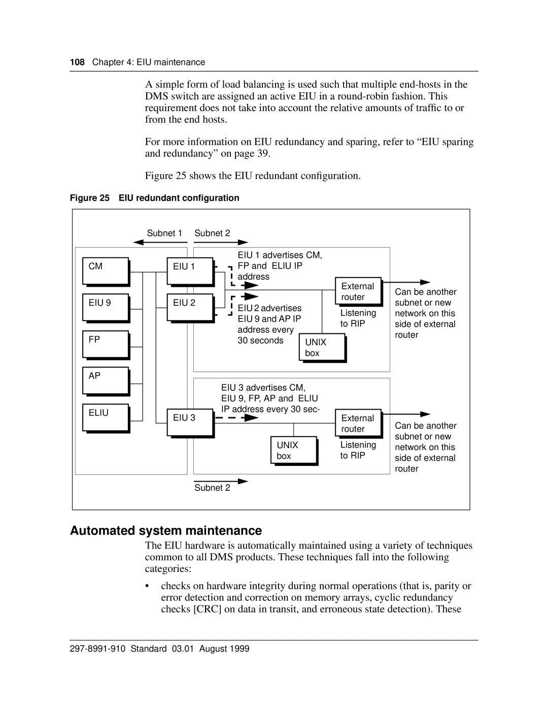 Cabletron Systems DMS-100 manual Automated system maintenance, EIU Eliu 