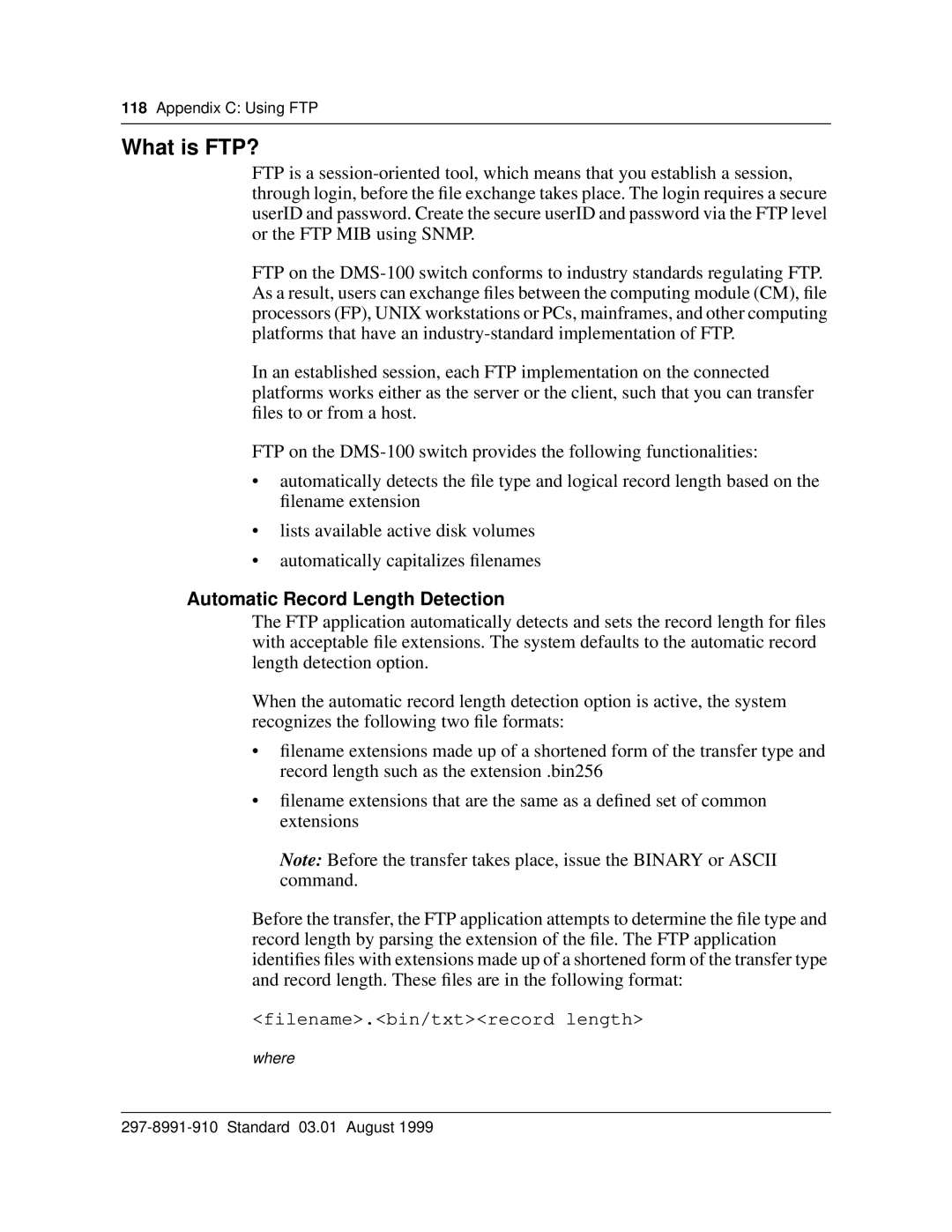 Cabletron Systems DMS-100 manual What is FTP?, Automatic Record Length Detection, Where 