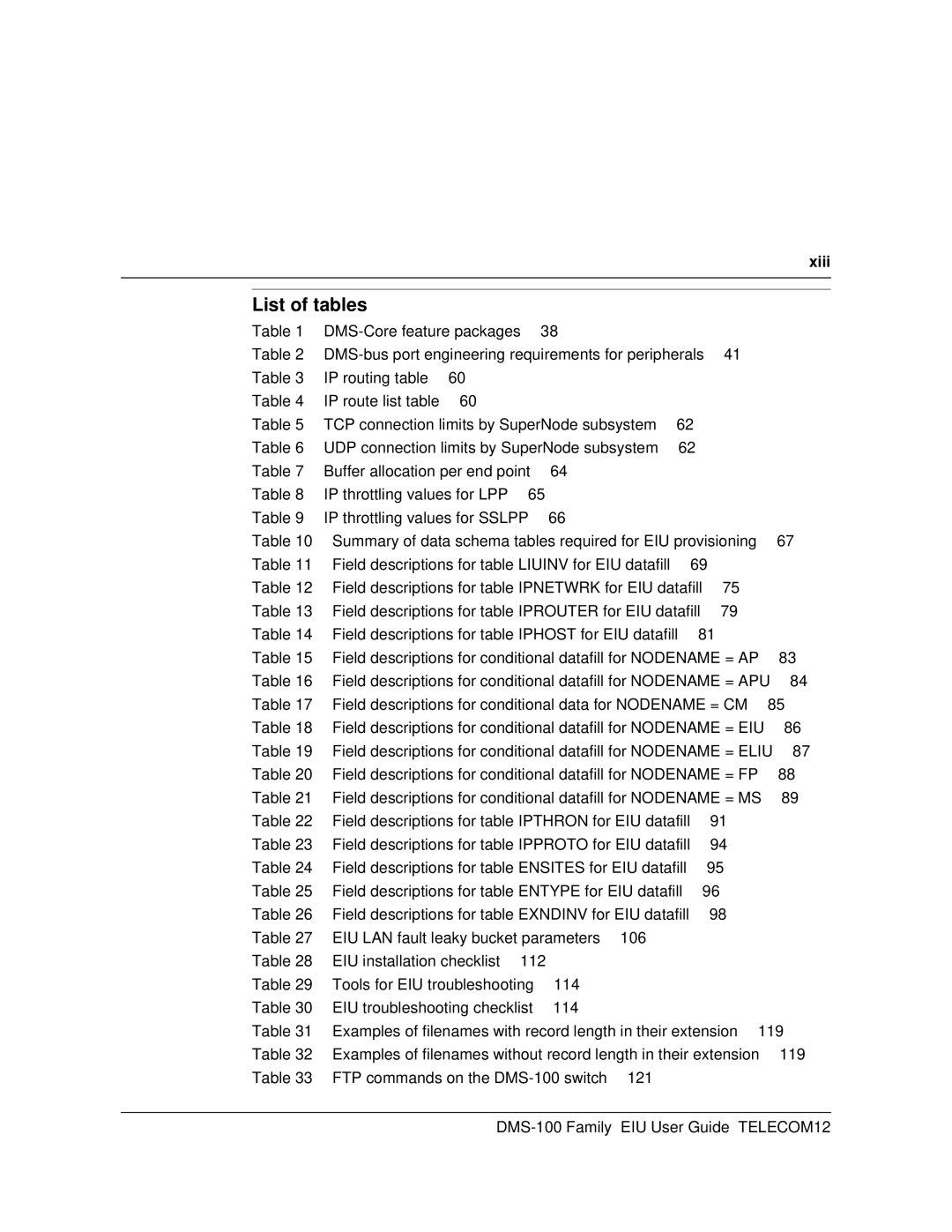 Cabletron Systems DMS-100 manual List of tables, Xiii 