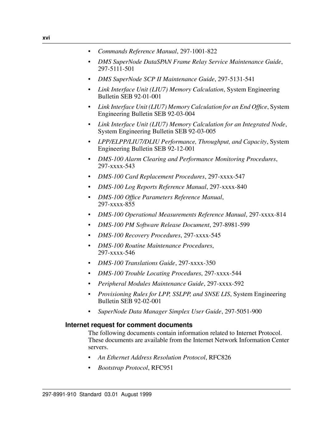 Cabletron Systems DMS-100 manual Internet request for comment documents, Xvi 