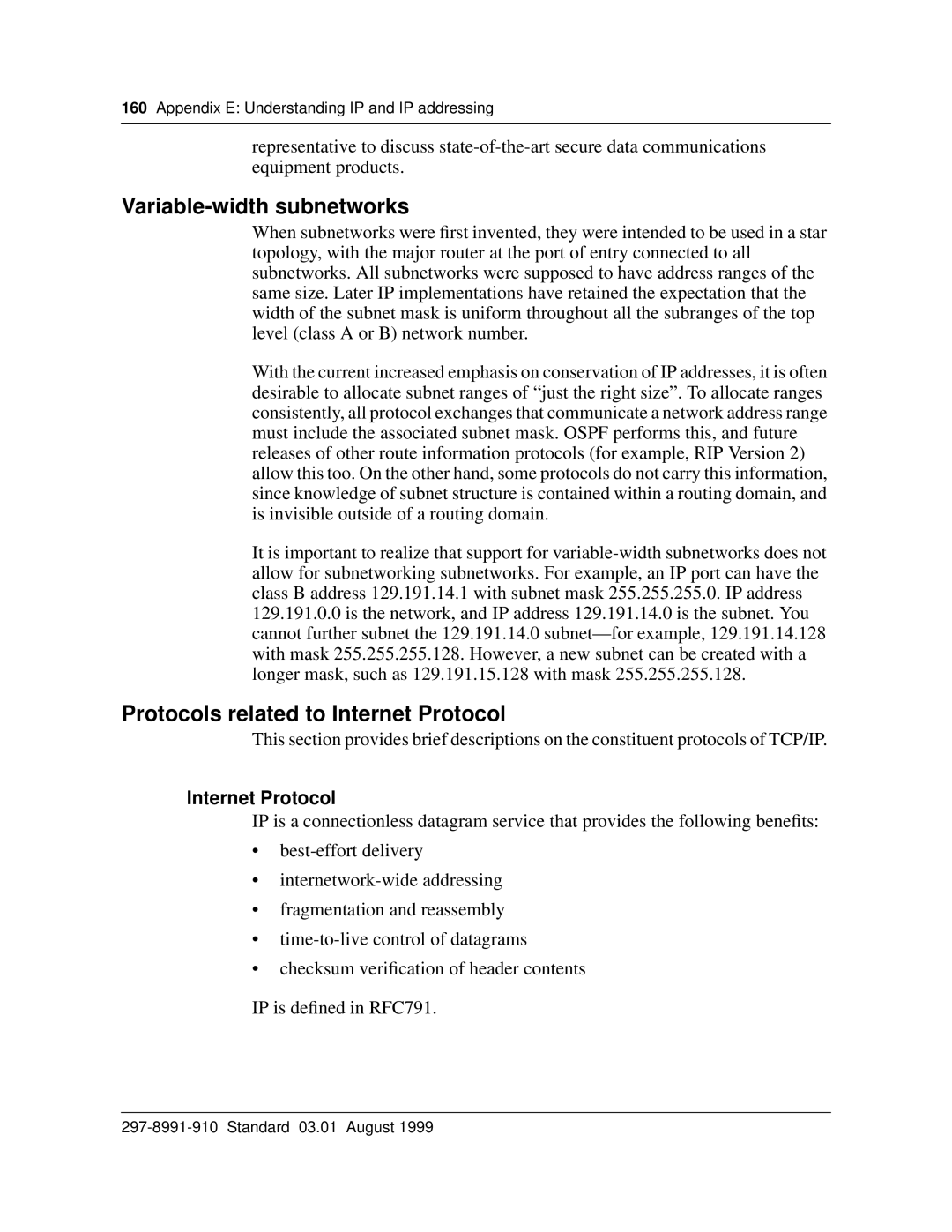 Cabletron Systems DMS-100 manual Variable-width subnetworks, Protocols related to Internet Protocol 